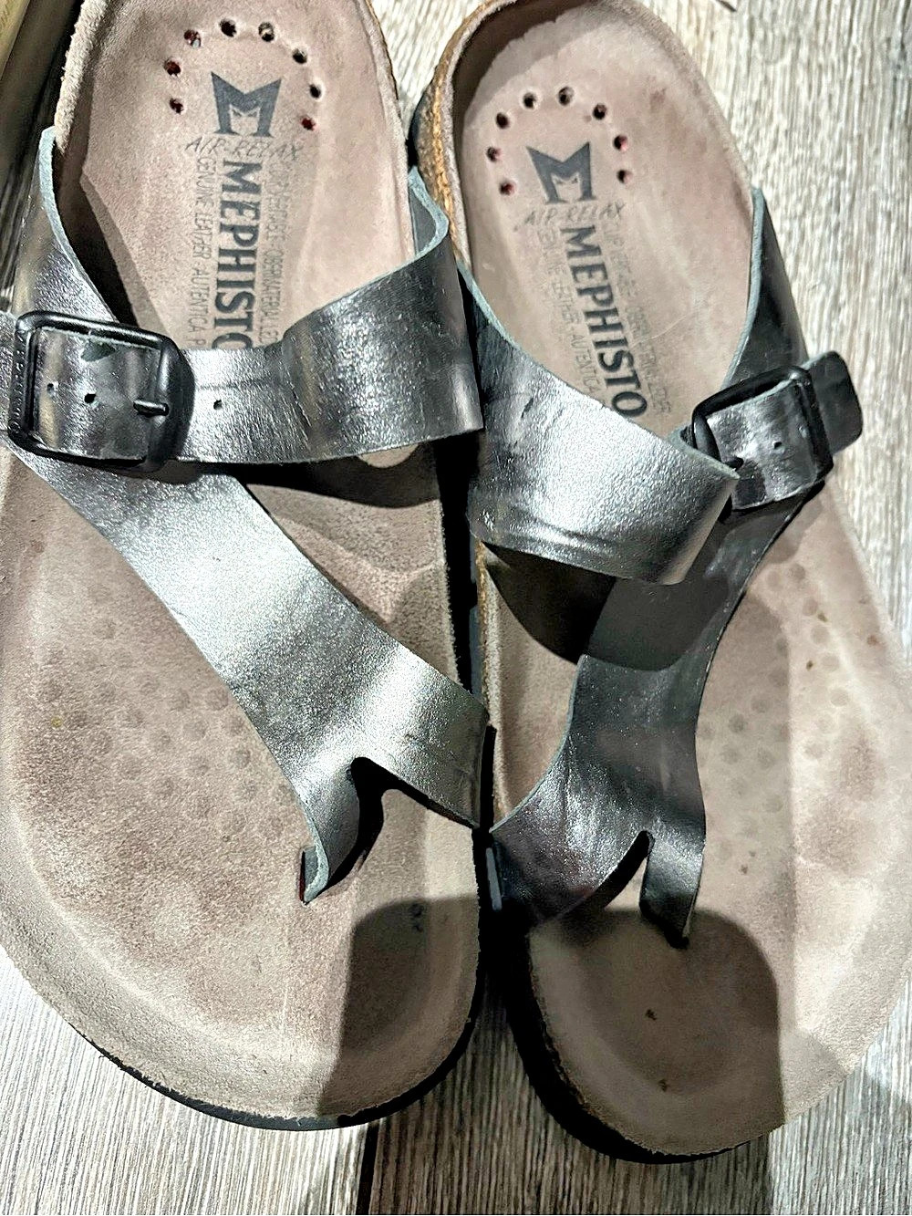 Mephisto Helen Black Leather-Look Buckle Sandals